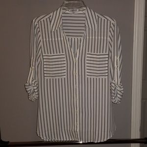 Express Black and White Striped Portofino Shirt